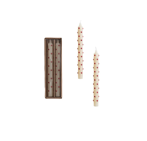 Unscented Taper Candles with 3D Red Dots in Box, Set of 2