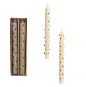 Unscented Taper Candles with 3D Gold Dots in Box, Set of 2