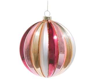 5" Shades of Pink Ribbed Ball Ornament