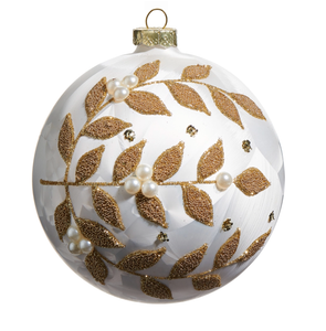 5" Beaded Vine Pattern Frosted Ball Ornament