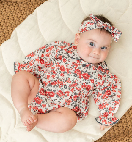 Rosabelle Rose Floral Baby Romper & Headband Set