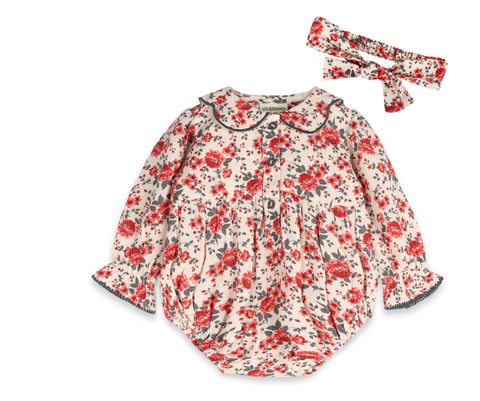 Image of Rosabelle Rose Floral Baby Romper & Headband Set