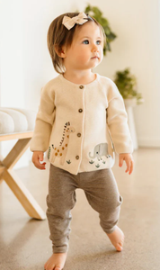 Animal Safari Embroidered Baby Cardigan Sweater (Organic) - Natural