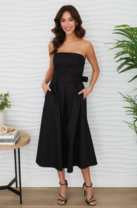 SALE STRAPLESS MIDI DRESS WITH BELT