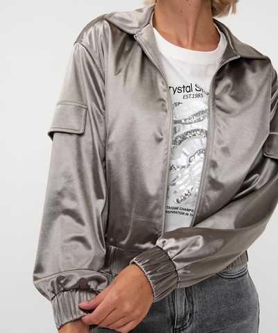 Silver Metallic Bomber Jacket