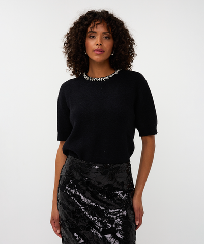 Image of Rhinestone Collar Sweater- Black
