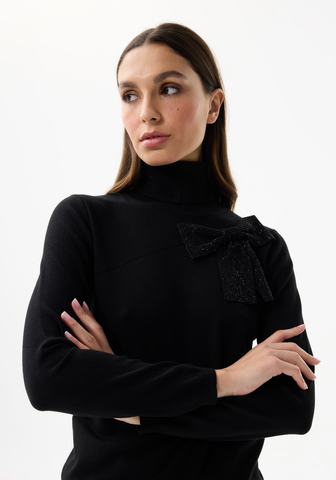 Image of Black Turtleneck Bow Sweater