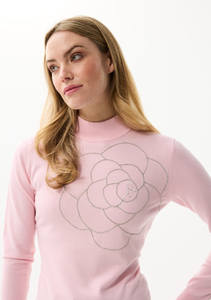 High Neck Floral Sweater- Pink