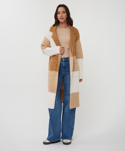 Cardigan long blocks - Cream