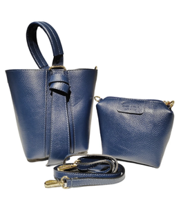 Leather Bucket Bag- Navy