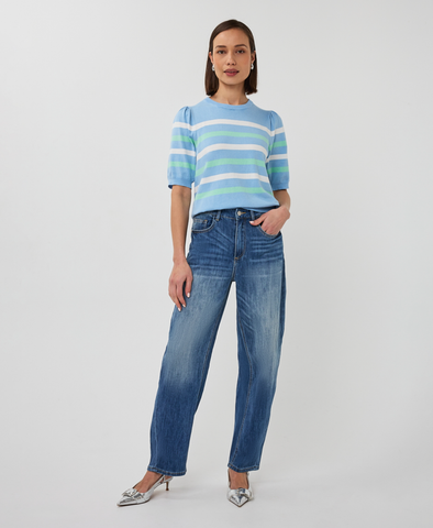 Image of Basic Knit Sweater- Blue Stripe