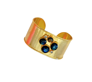 Gold Multi Stone Cuff- Blue Labradorite and Anatase