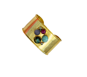 Gold Multi Stone Cuff-Leopoldite, Pectolite, Tourmaline, and Labradorite