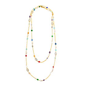 Gold Station Necklace -Pearl and Quartz