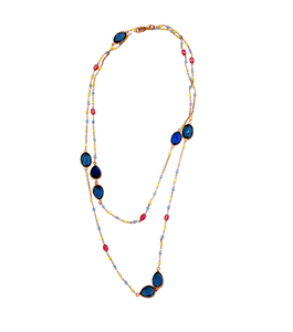 Multicolor Stone Necklace- Kyanite and Pink Tourmaline