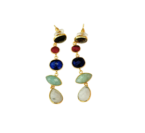 Multi-Stone Drop Earrings – Labradorite, Quartz, Tourmaline & Amethyst