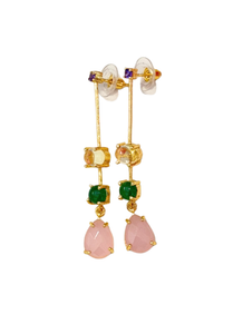 Multi-Stone Stick Drop Earrings – Quartz, Amethyst, Diopside & Citrine