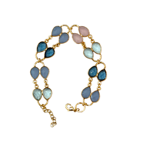 Double Stone Chain Bracelet – Labradorite, Pink Quartz & Blue Quartz
