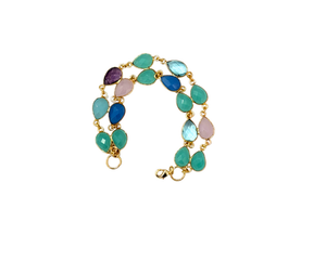 Double Stone Chain Bracelet – Turquoise, Pink Quartz , Amethyst & Blue Quartz