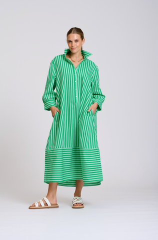 The Martha Dress- Double Green Stripe