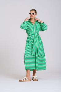 The Martha Dress- Double Green Stripe