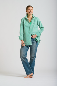 The Elodie Trim Girlfriend Relaxed Shirt - Green Stripe