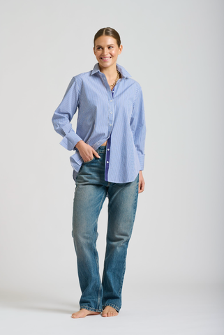 Image of The Elodie Trim Girlfriend Relaxed Shirt - Blue Stripe