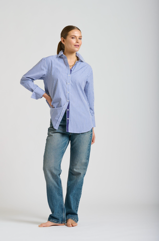 Image of The Elodie Trim Girlfriend Relaxed Shirt - Blue Stripe