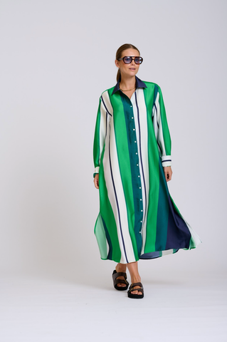 Image of The Luxe Luna Dress - Navy and Green Bold Stripes