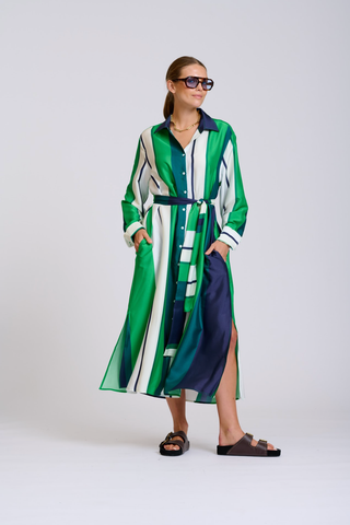 Image of The Luxe Luna Dress - Navy and Green Bold Stripes