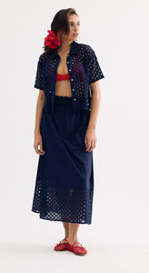Eyelet Spring Top- Navy