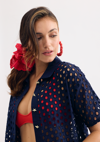 Eyelet Spring Top- Navy