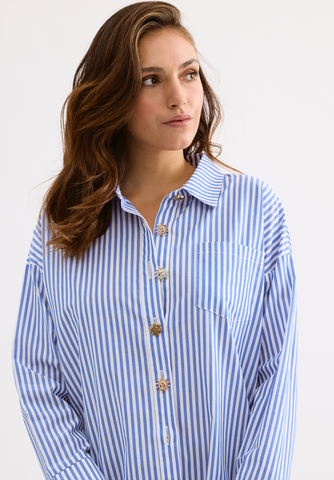 Striped Sun Cotton Shirt- Blue