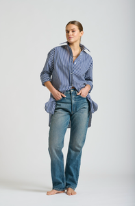 The Bobbie Boyfriend Shirt - Navy Thick Stripe