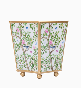 Elsie's Garden Enameled Square Cachepot Planter - Blue & Pink-4in