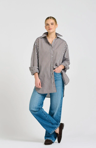 Image of The Bobbie Boyfriend Shirt - Chocolate Thick Stripe