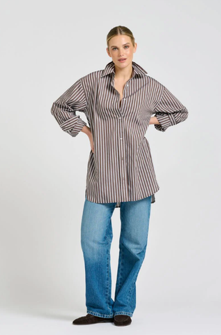 Image of The Bobbie Boyfriend Shirt - Chocolate Thick Stripe