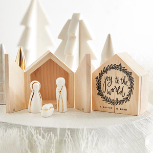 Ceramic Figurines Pine Wood Box - Holy Family