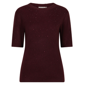 Ribbed Stud Top- Merlot