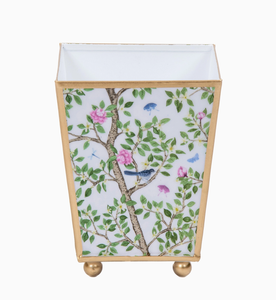 Elsie's Garden Enameled Square Cachepot Planter - Blue & Pink-6in