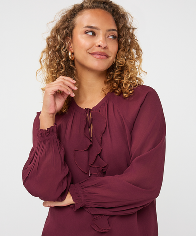 Image of Ruffle Blouse- Merlot