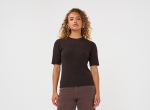 Ribbed Stud Top- Brown