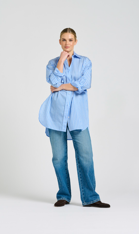 Image of The Bobbie Boyfriend Shirt - Mid Blue Stripe