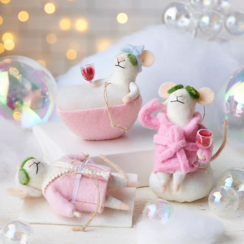 Image of 5.5" Spa Day Mice Ornaments