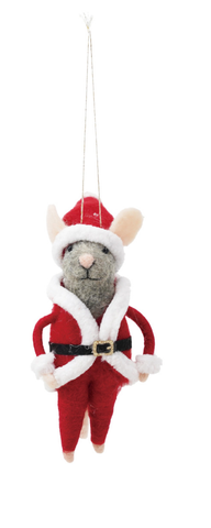 Image of Handmade Wool Felt Mouse Ornament, Red & Green, 2 Styles
