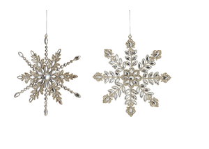 Metal Snowflake Ornament with Acrylic Jewels & Glitter, 2 Styles