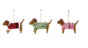 Wool Felt Dachshund in Sweater Ornament, 3 Styles