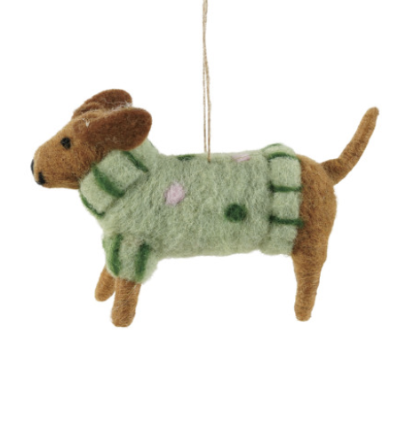 Image of Wool Felt Dachshund in Sweater Ornament, 3 Styles