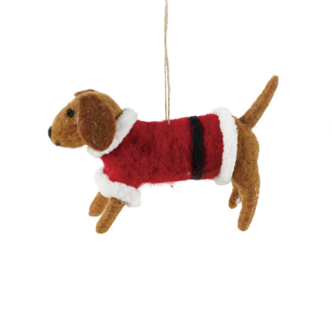 Wool Felt Dachshund in Sweater Ornament, 3 Styles