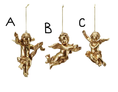 Image of Stoneware Two-Sided Cherub Ornament w/ Gold Electroplating, 3 Styles